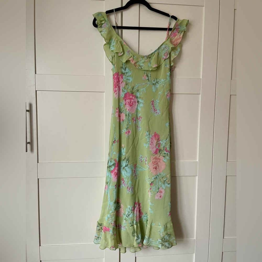 Y2K Betsey Johnson Green and Pink Floral Dress